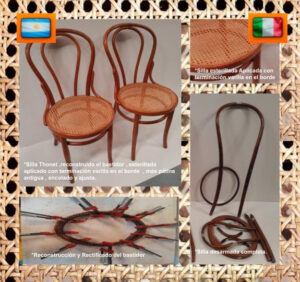 Esterillado de sillas thonet antigua con terminación varilla en el borde