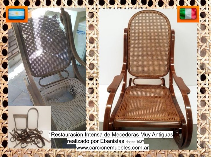 RESTAURACION DE MECEDORA ANTES Y DESPUES MUY DETERIORADA