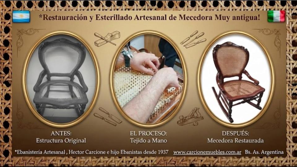 RESTAURACION DE MECEDORA ANTIGUA ANTES Y DESPUÉS